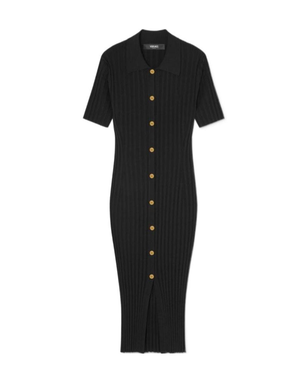 Versace Black Short-Sleeved Knitted Midi Shirt Dress