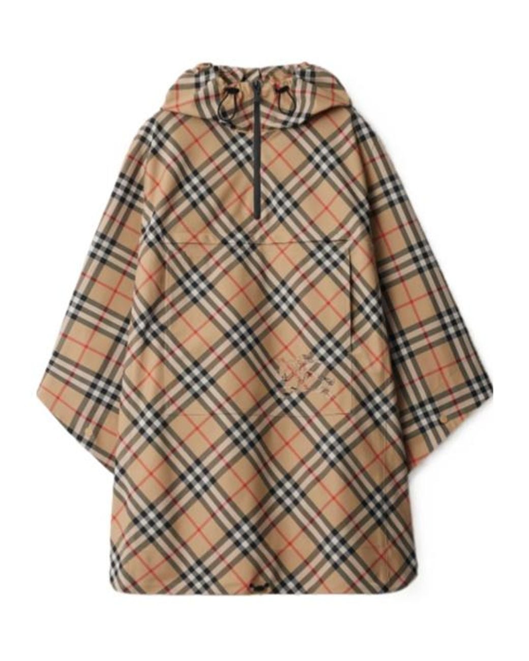 Burberry Natural Checked Hooded Half-Zipped Cape
