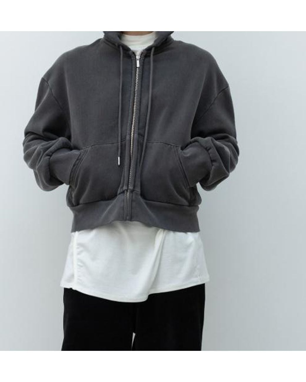 Low Classic Black Washed Cotton Zip-Up Hoodie