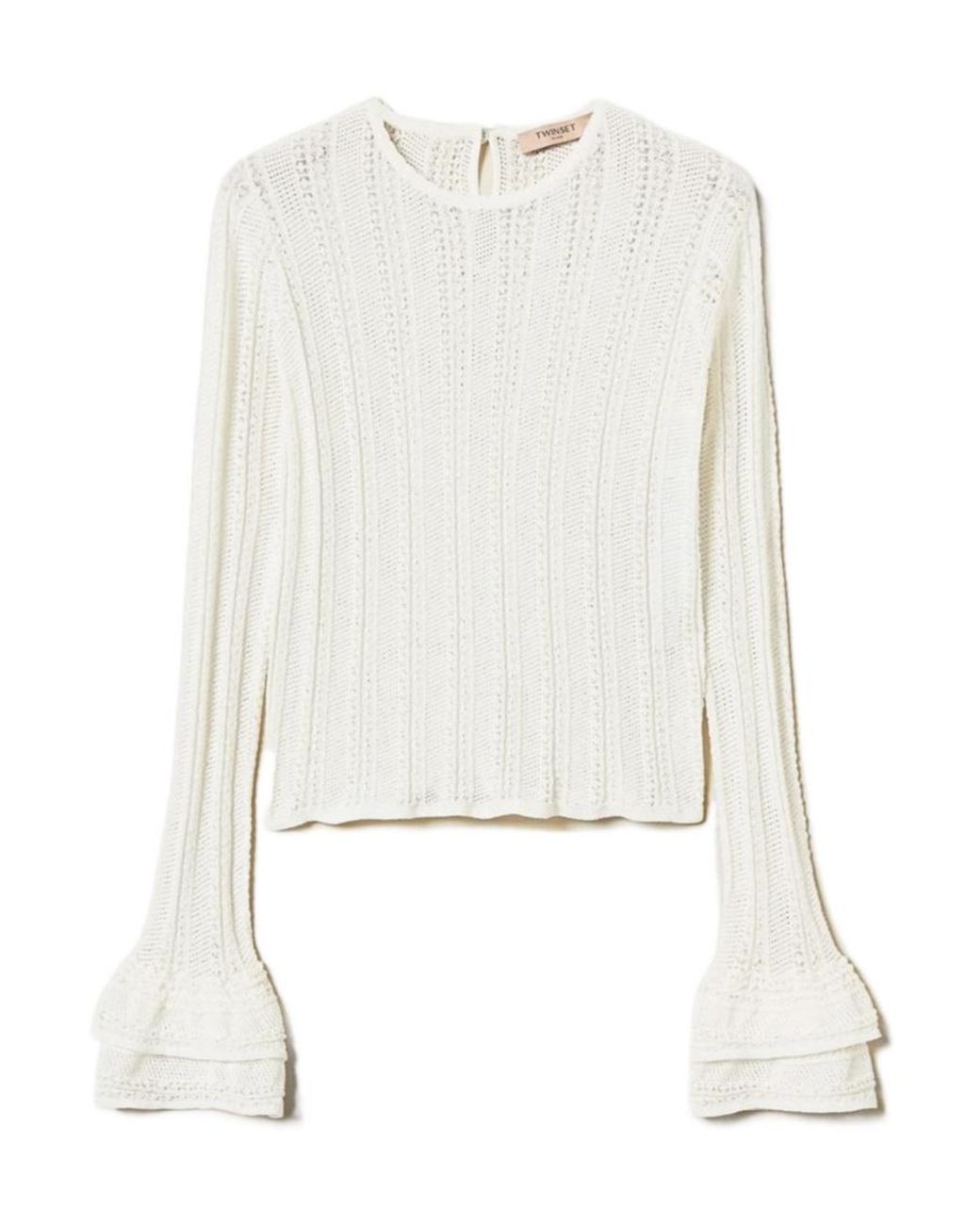 Twinset White Ruffled Open-Knit Top