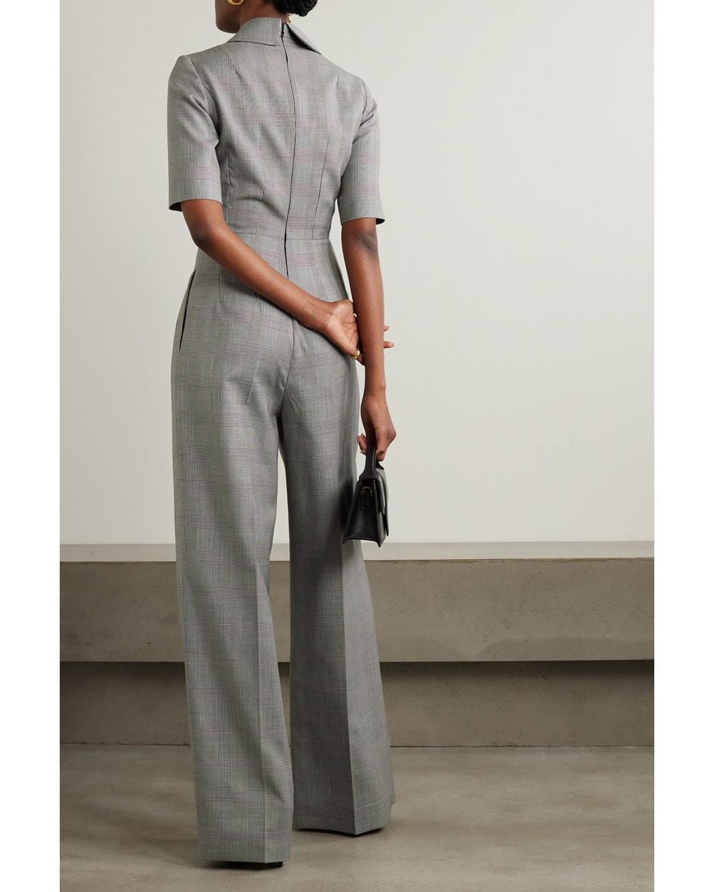 Emilia Wickstead Gray Checked Wool Jumpsuit