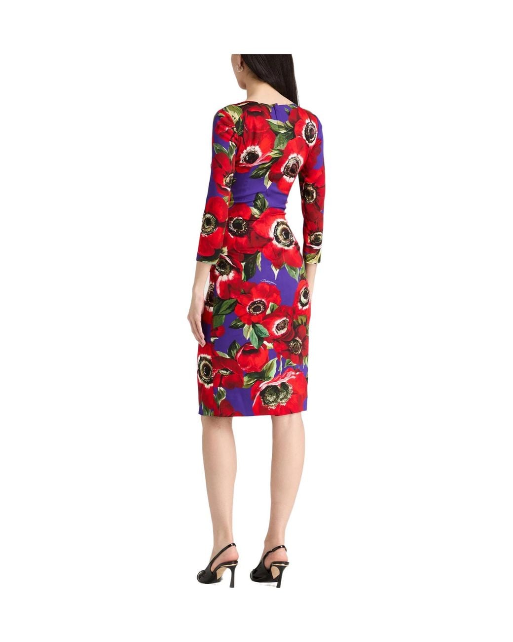 Dolce & Gabbana Red Midi Dress Silk, Elastane