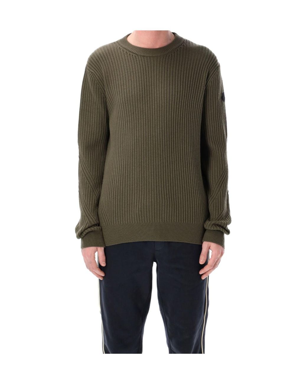 Moncler Green Ribbed Crewneck Knitted Sweater for men
