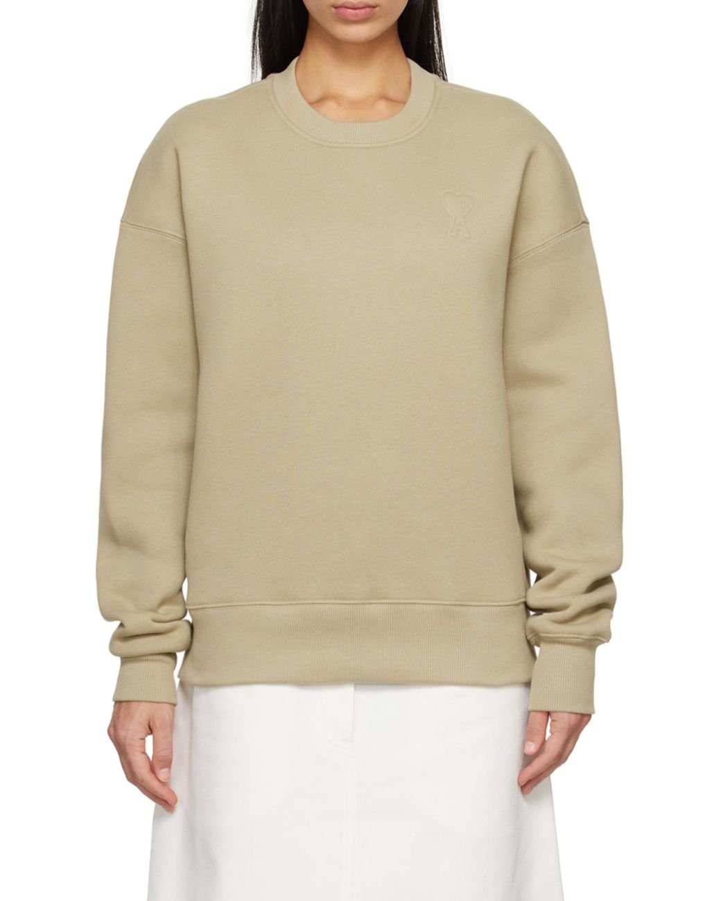 AMI Natural Ami De Coeur Logo Embossed Crewneck Sweatshirt for men