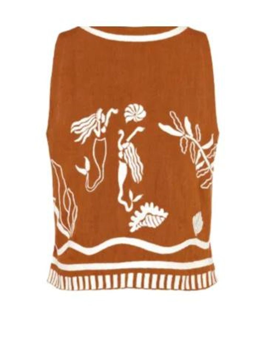 Eres Brown Oursin Embroidered Sleeveless Vest