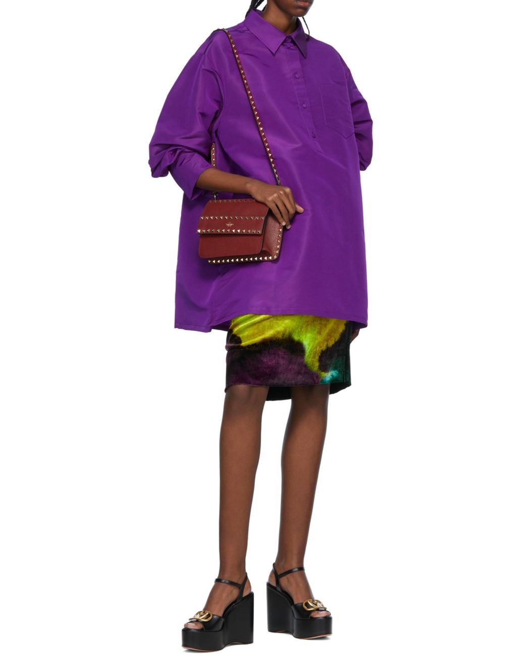 Valentino Purple Faille Buttoned Long-Sleeved Shirt Dress