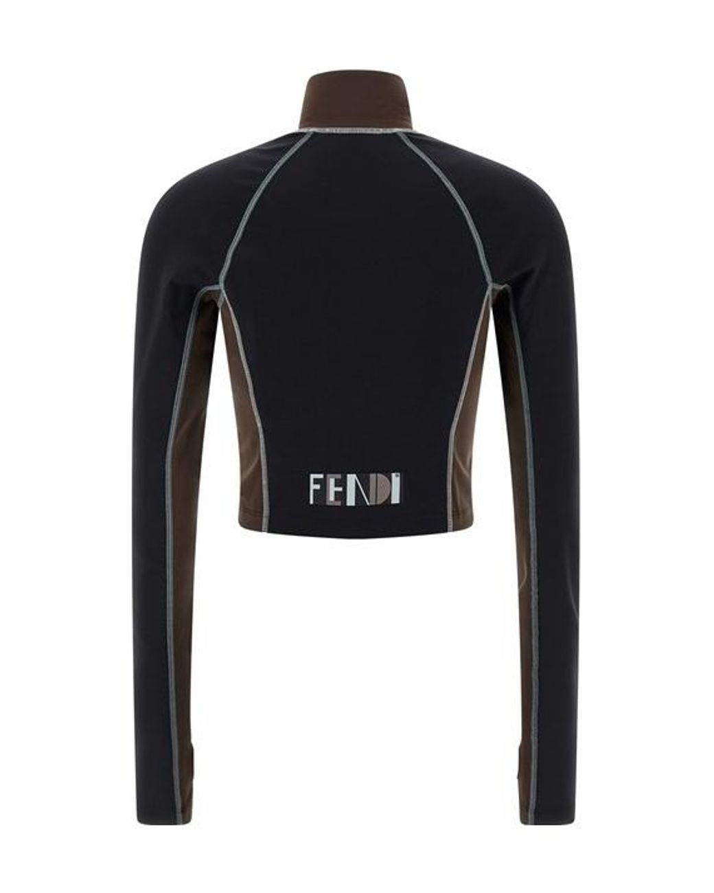 Fendi Black Logo Printed Zipped Cropped Training Top