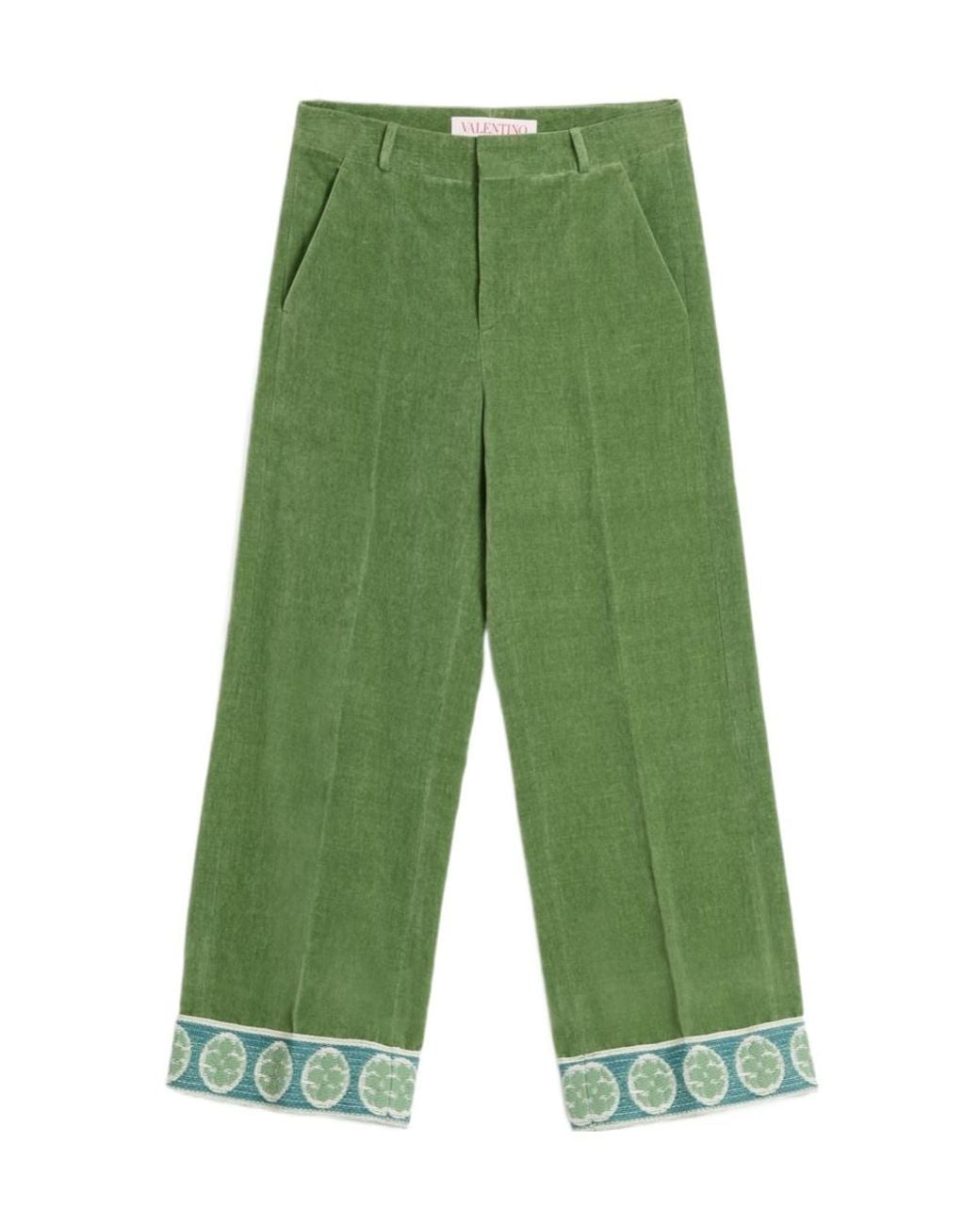 Valentino Green Jacquard-Hem Straight Leg Trousers for men