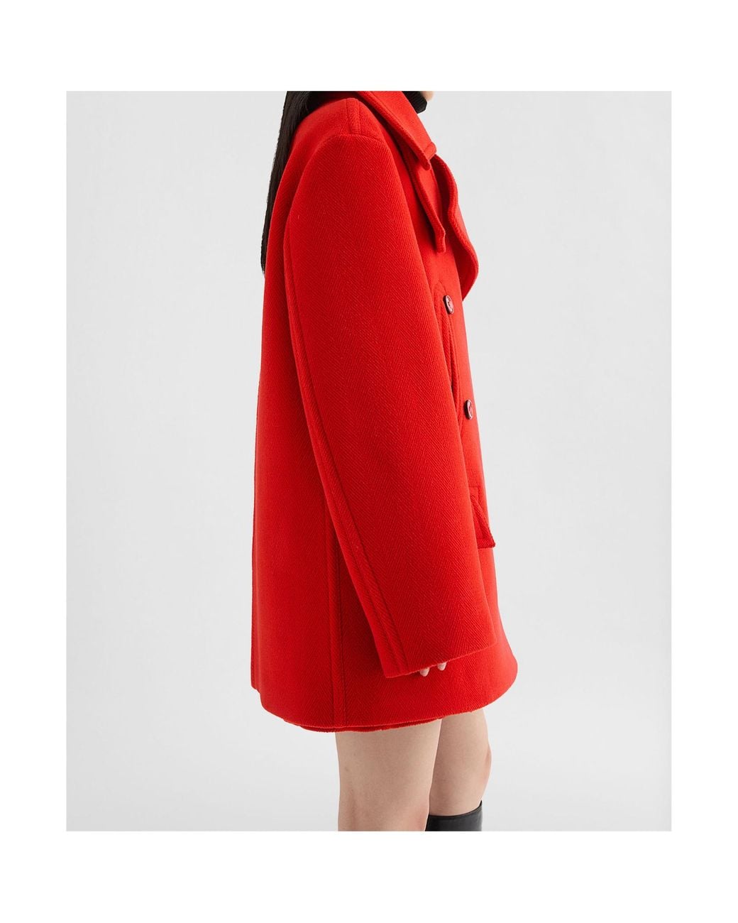 Jil Sander Red Double-Breasted Chevron Coat