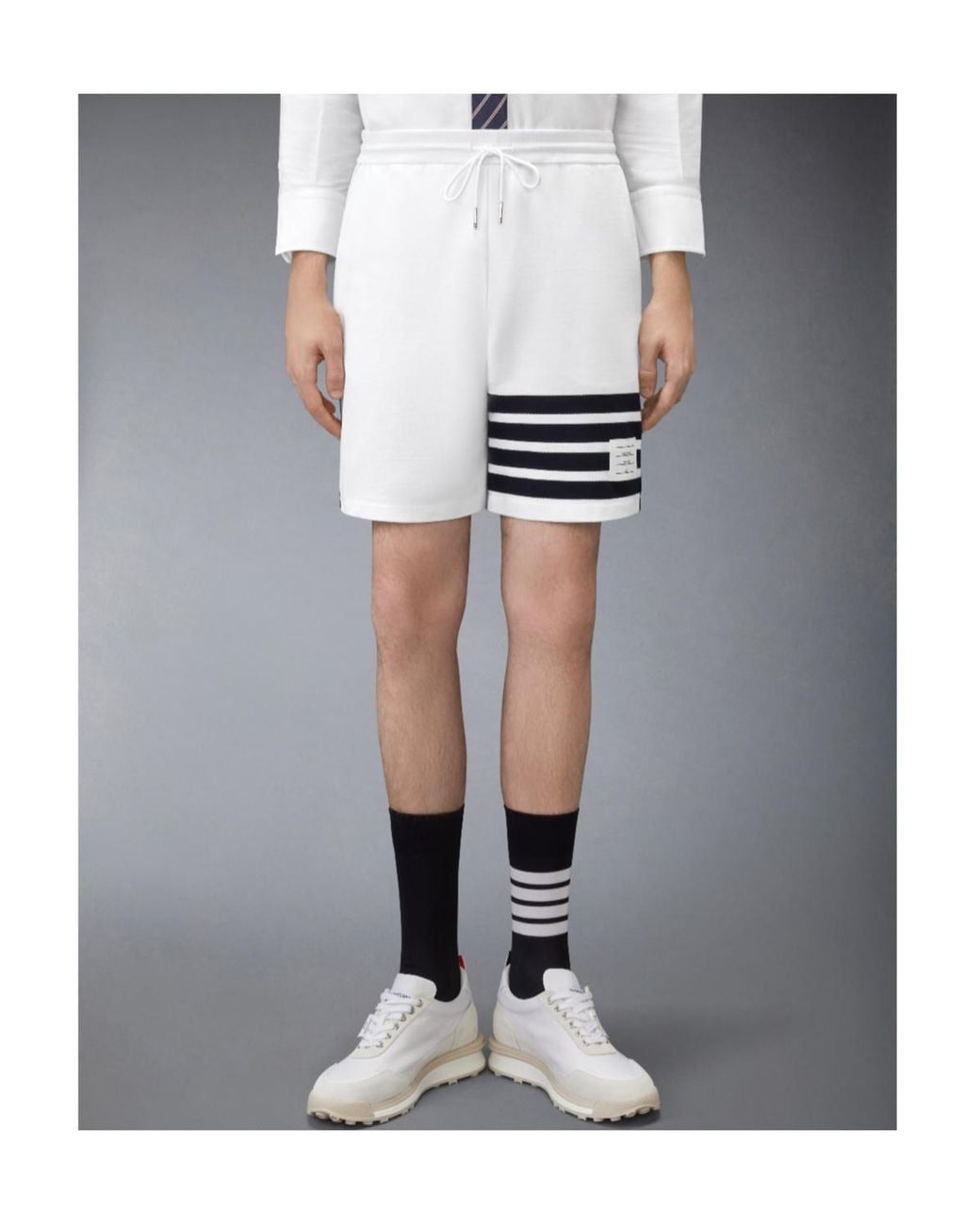 Thom Browne White 4-Bar Loopback Shorts for men