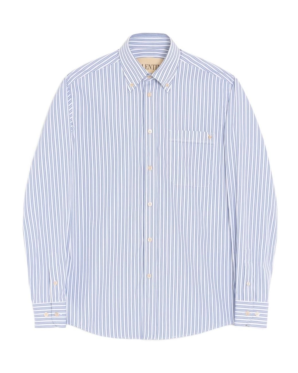 Valentino Blue Vgold Striped Poplin Shirt for men