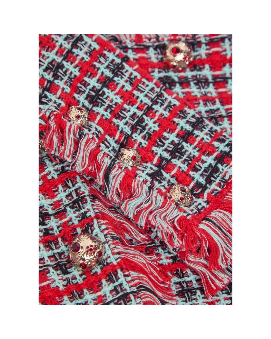 Self-Portrait Red Checked Knit Jacket