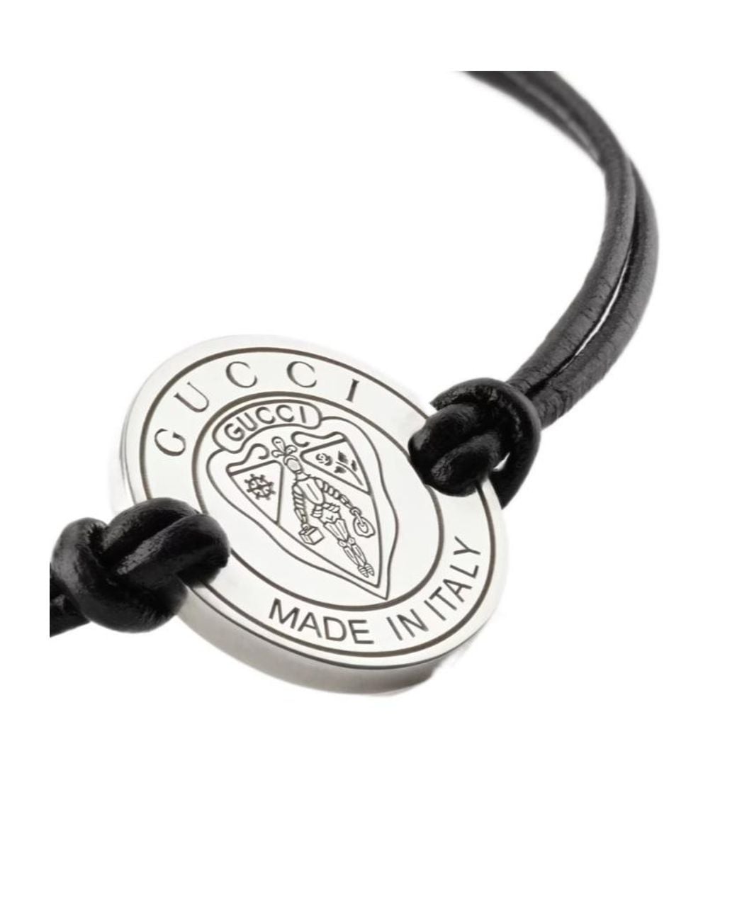 Gucci White Crest Leather Cord Bracelet With Charm for men
