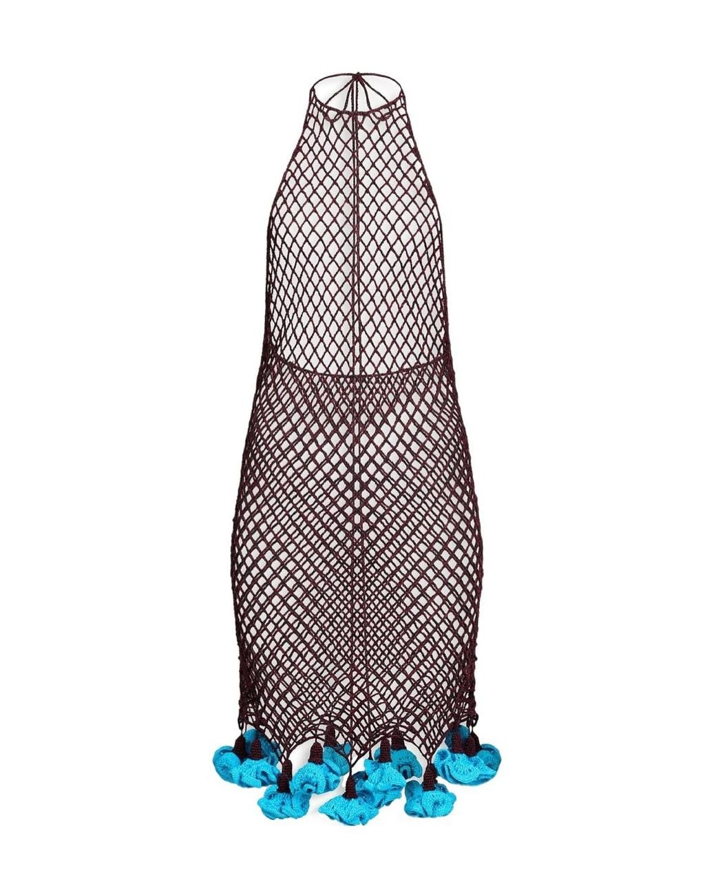 Alaïa Purple Net Floral Crochet Halterneck Mini Dress