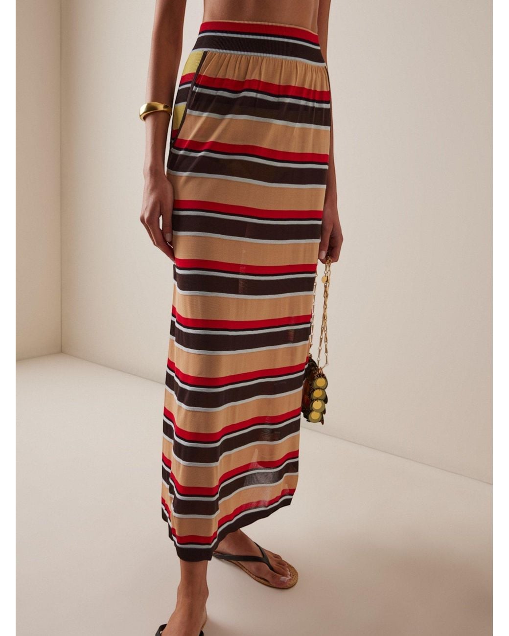 Rabanne Red Striped Semi-Sheer Maxi Skirt