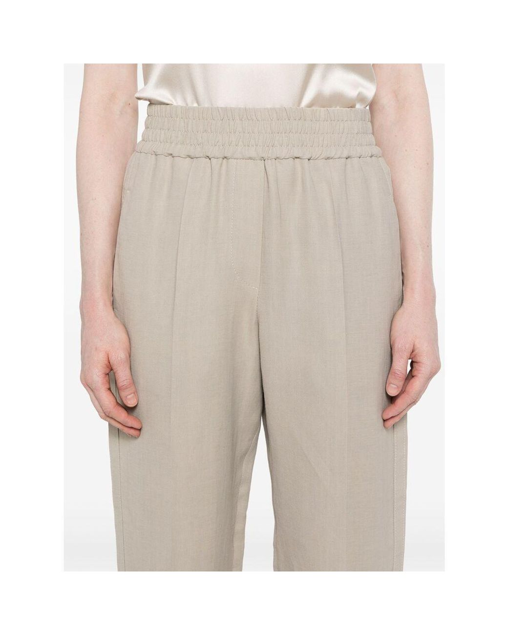 Brunello Cucinelli Natural Fluid Twill Baggy Pull-On Trousers