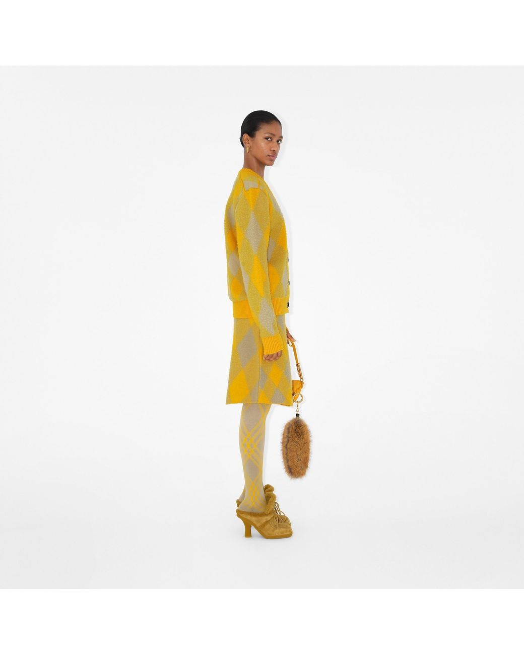 Burberry Yellow Check Patterned A-Line Skirt