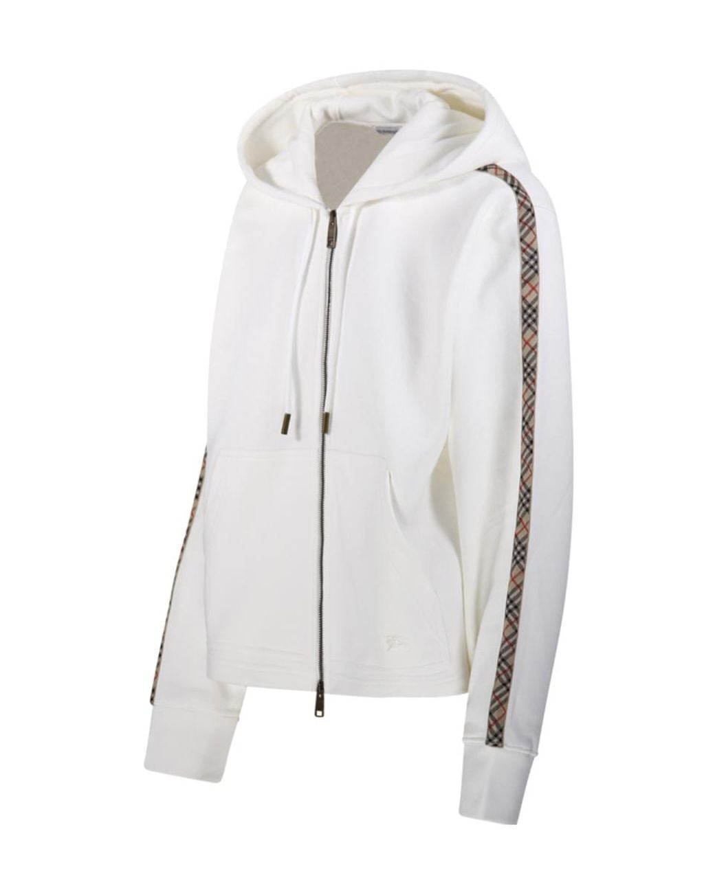 Burberry White Check-Band Zip-Up Hoodie