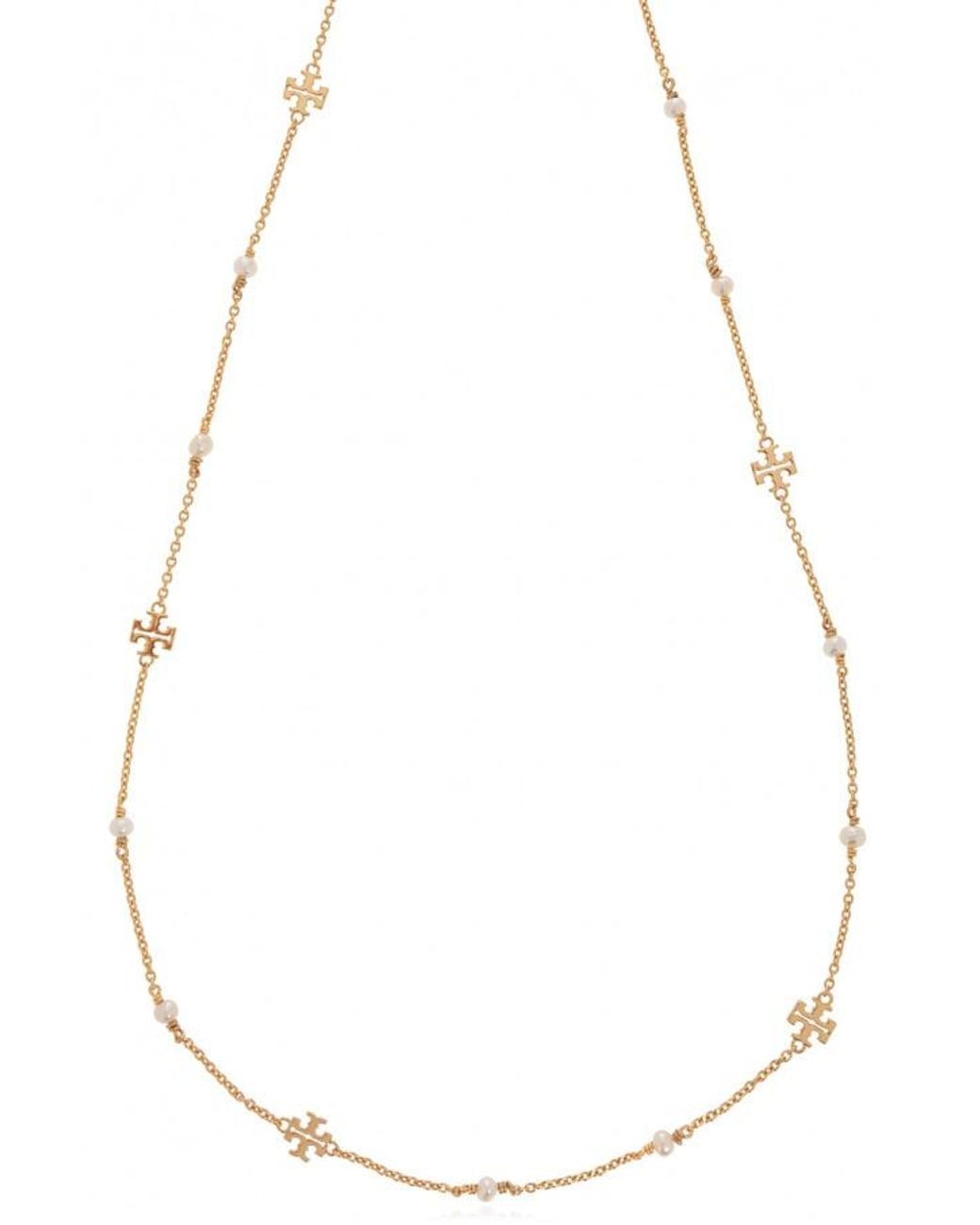 Tory Burch White Logo Detailed Chain-Link Necklace