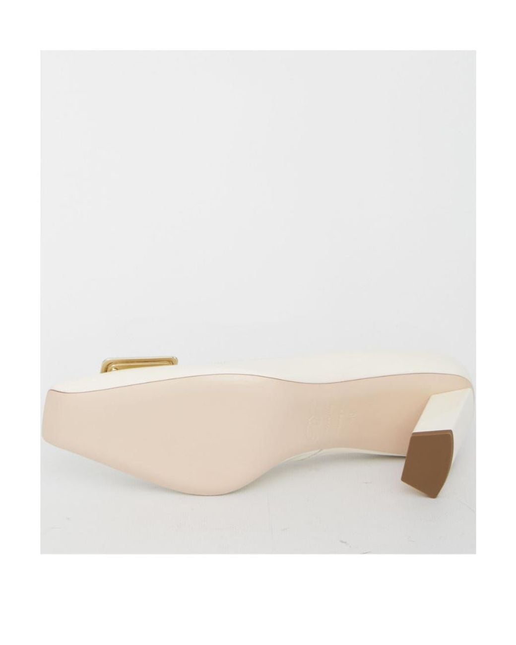 Roger Vivier White Logo Engraved Block Heel Pumps