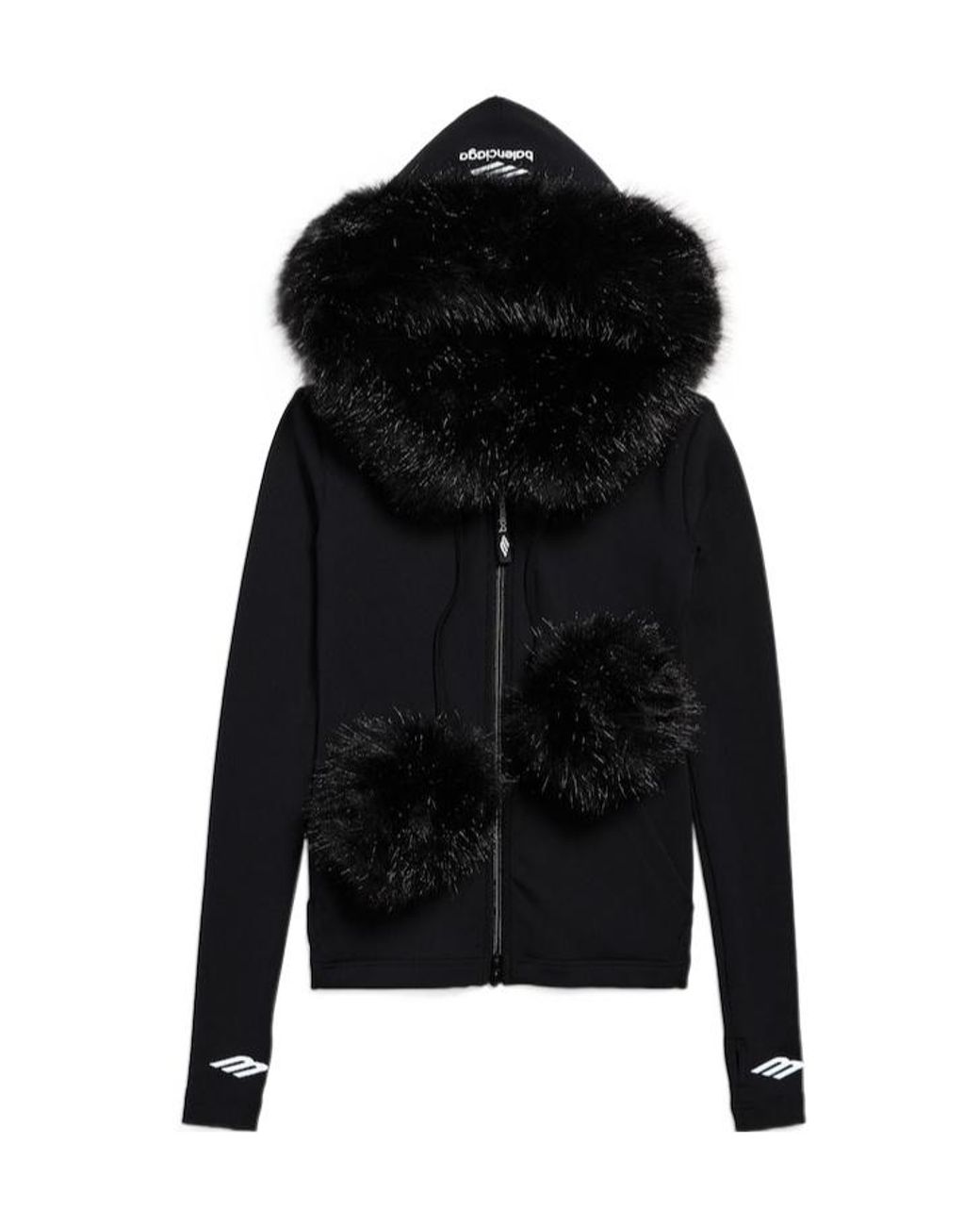 Balenciaga Black Fluffy Zip-Up Hooded Jacket