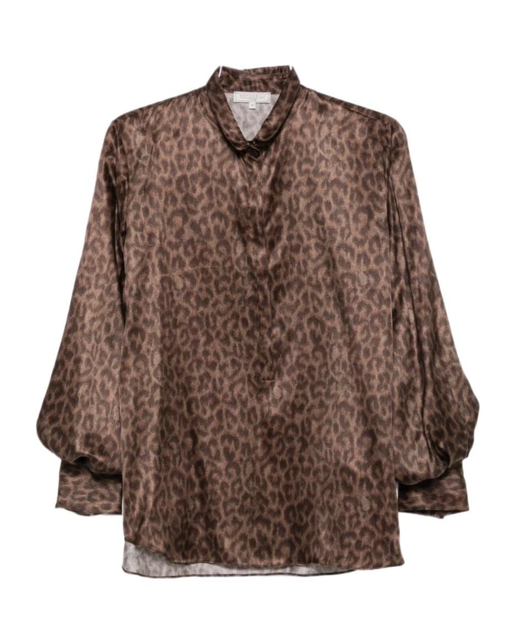 Antonelli Brown Leopard Print Standcollar Blouse