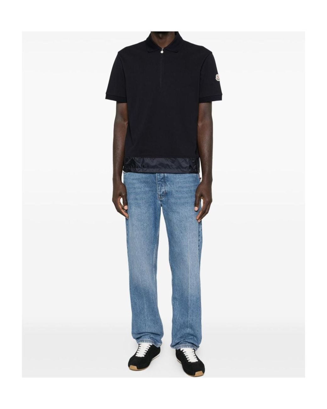 Moncler Black Quater-Zip Short-Sleeve Polo Shirt for men