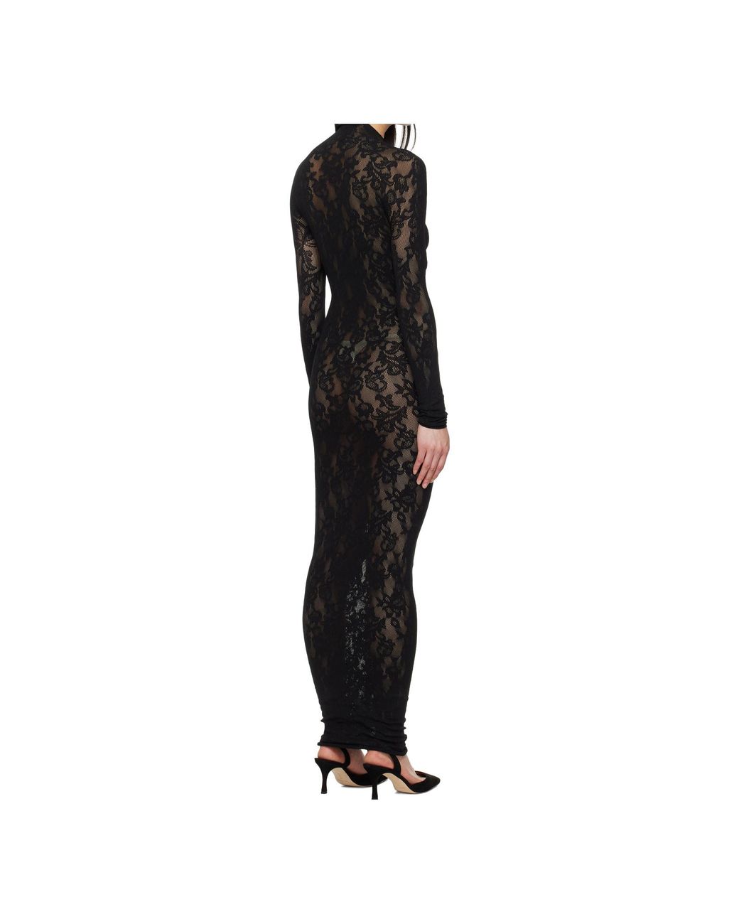 skims lace turtleneck dress Skims Knit Lace Turtleneck Maxi Dress in Black