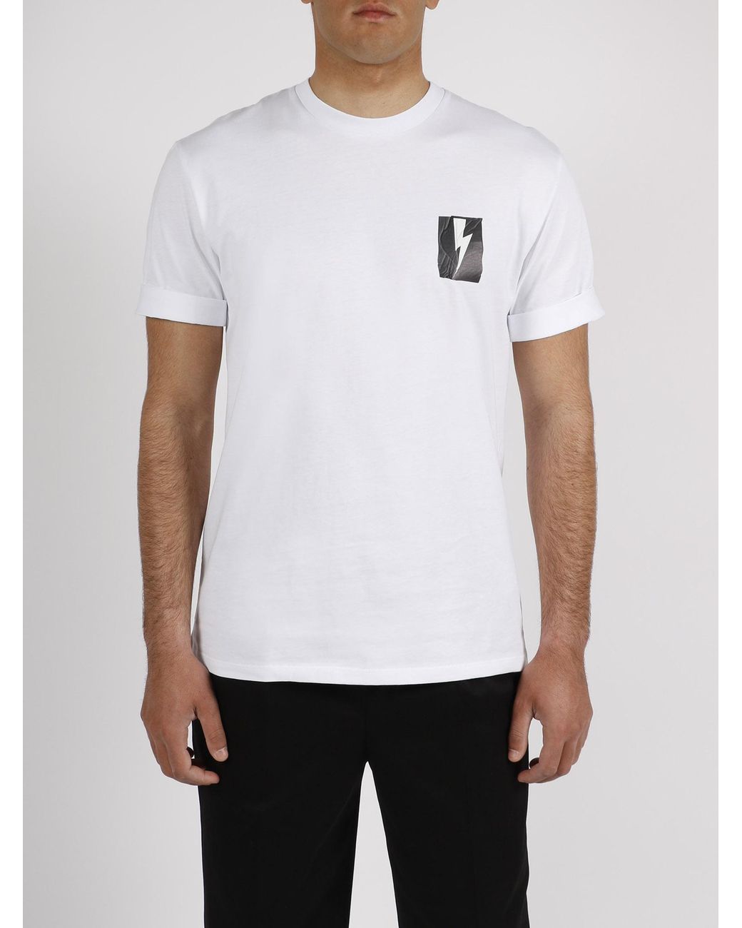 Neil Barrett White Flag Bolt Cotton T-Shirt for men