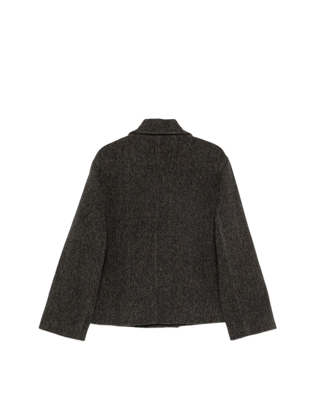 Soeur Black Cropped Double-Breasted Wool Blazer