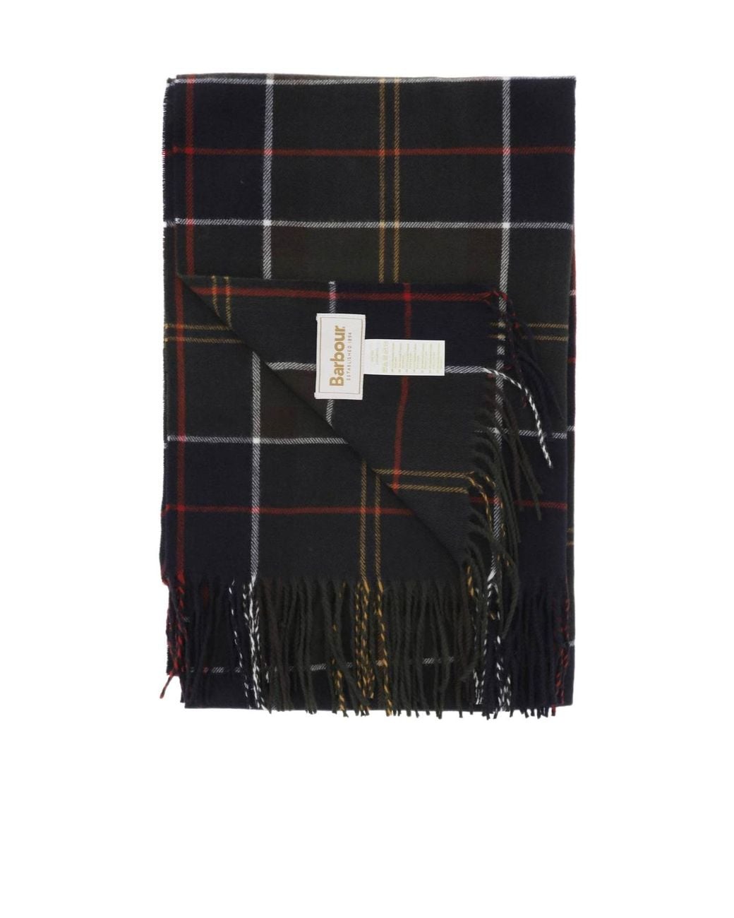 Barbour Black Check-Pattern Fringed Scarf