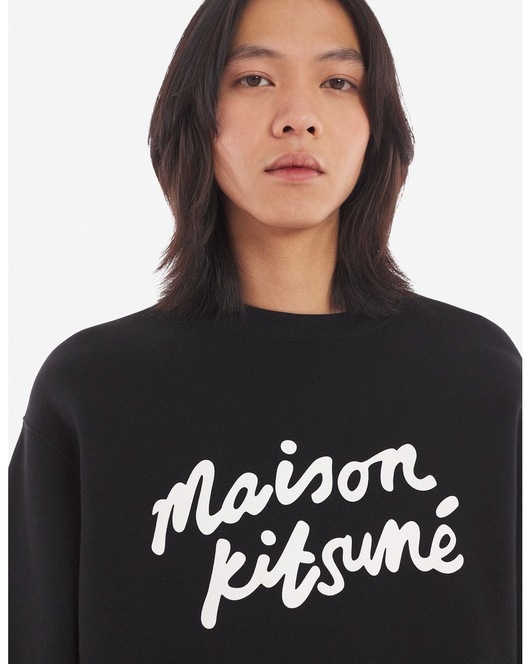 Maison Kitsuné Black Maison Kitsuné Logo Printed Crewneck Sweatshirt for men