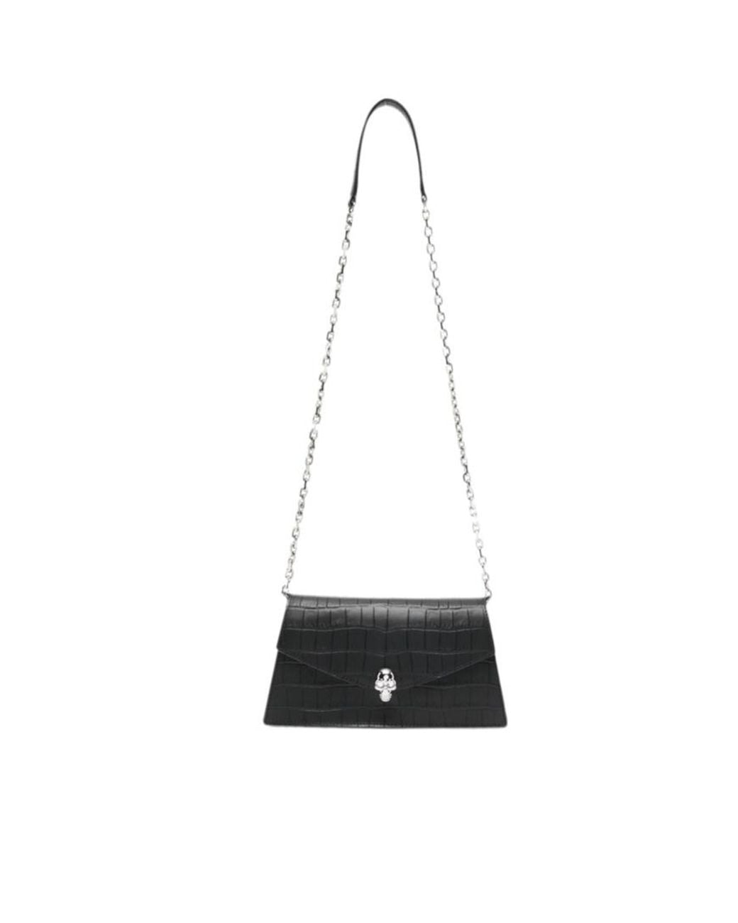 McQueen White Skull Embossed Chain-Linked Shoulder Bag