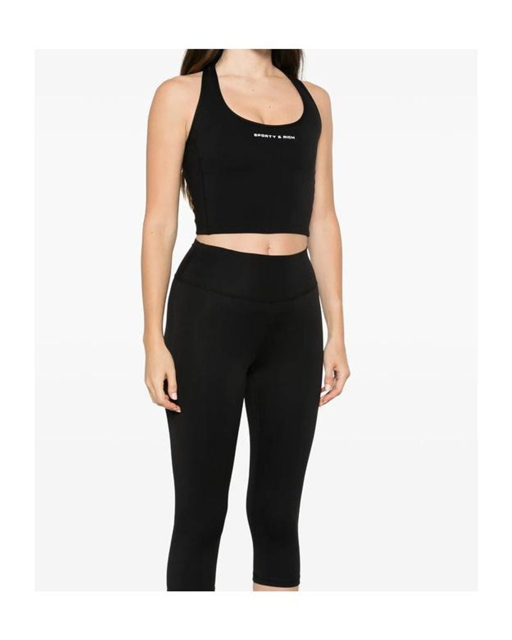 Sporty & Rich Black Logo-Print Racerback Tank Top