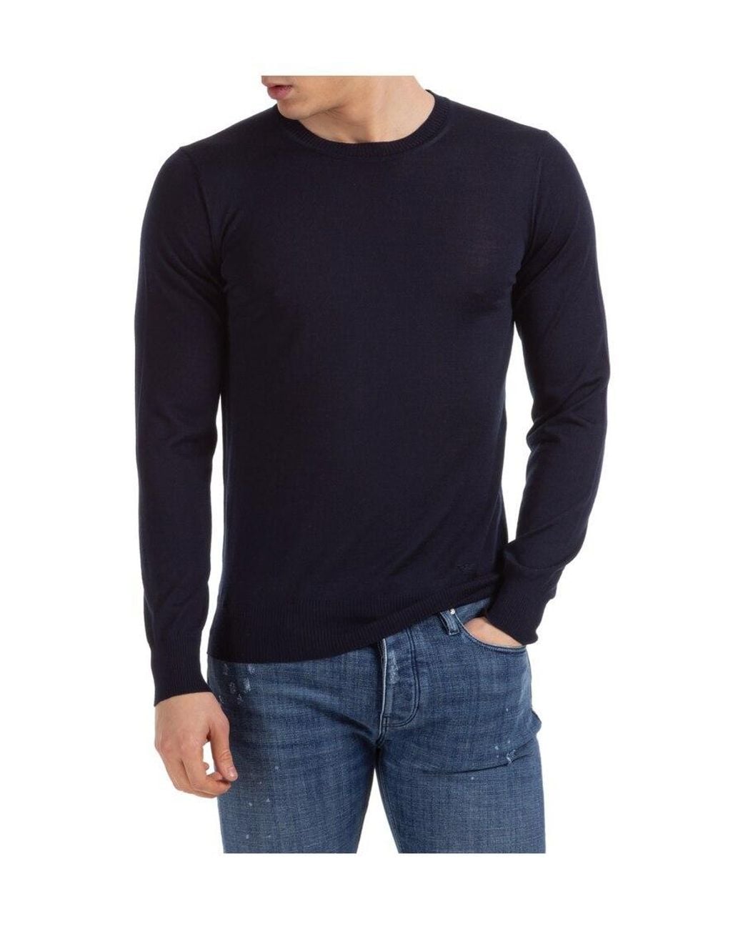 Emporio Armani Blue Crewneck Knitted Jumper for men