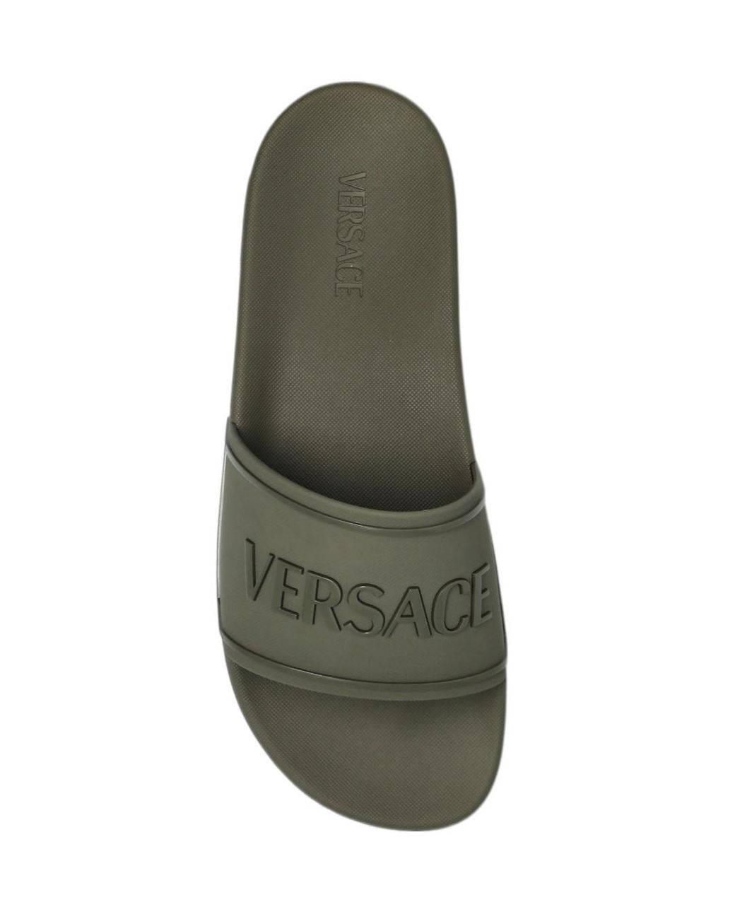 Versace Green Logo Raised Open-Toe Slippers for men