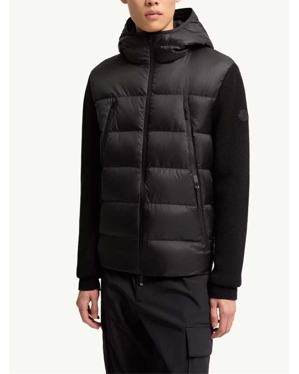 Moncler Black Hooded Quilted Front Cardigan for men