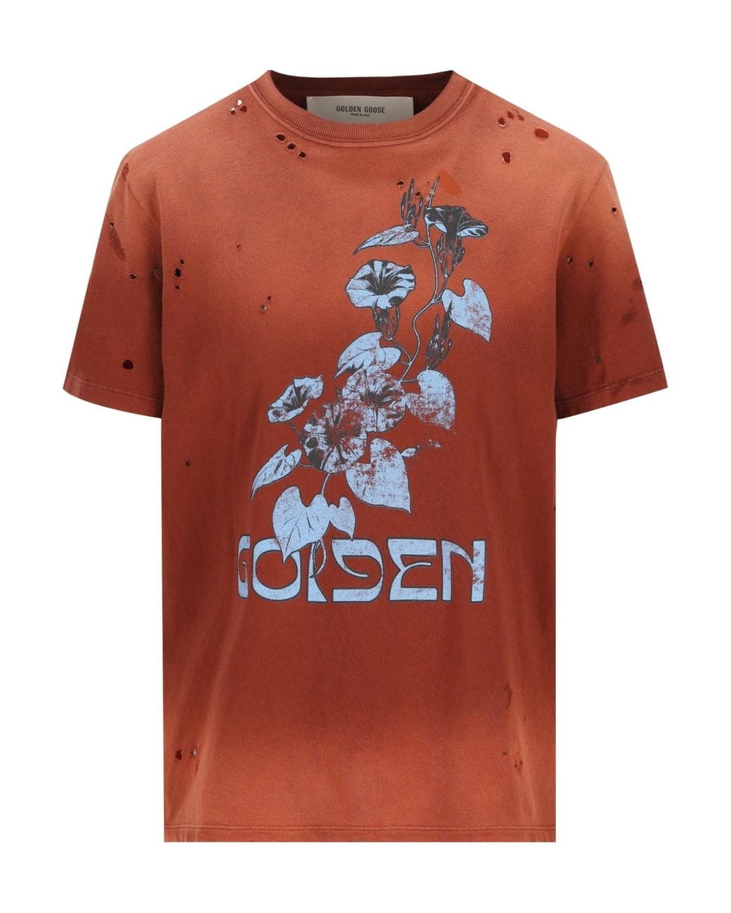 Golden Goose Deluxe Brand Red Floral Printed Distressed T-Shirt