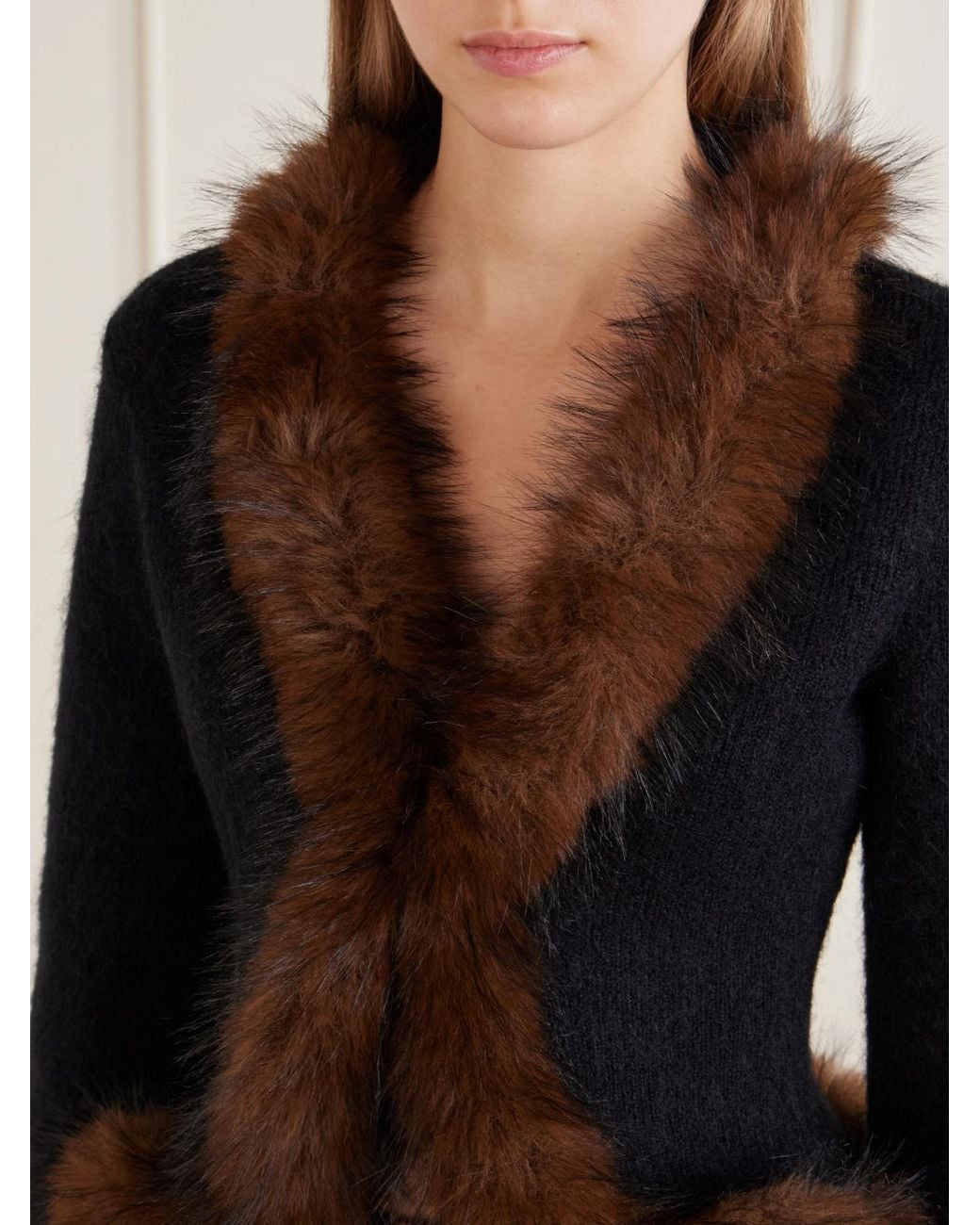 Self-Portrait Black Faux Fur Trim Cardigan
