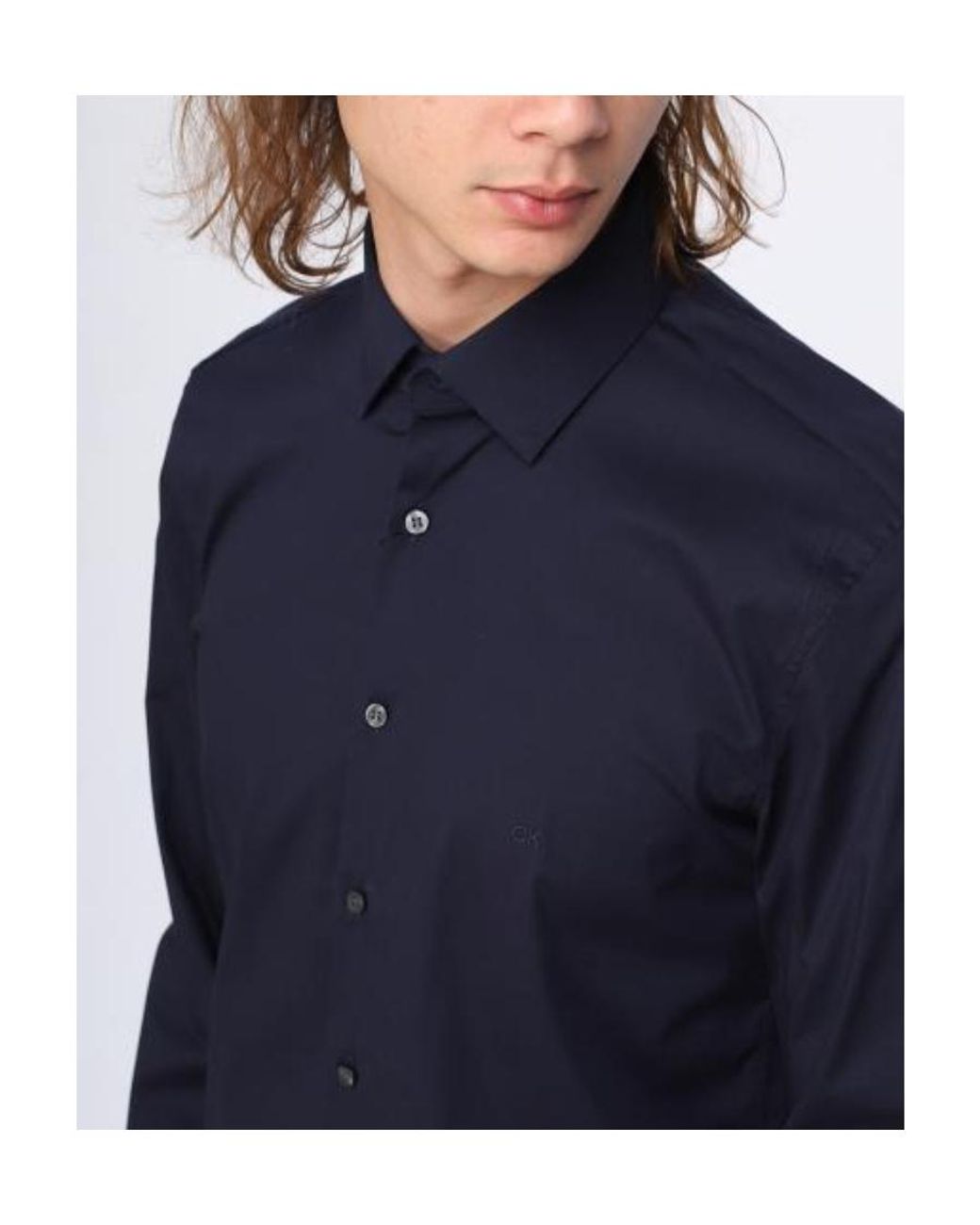 Calvin Klein Blue Button-Up Poplin Shirt for men
