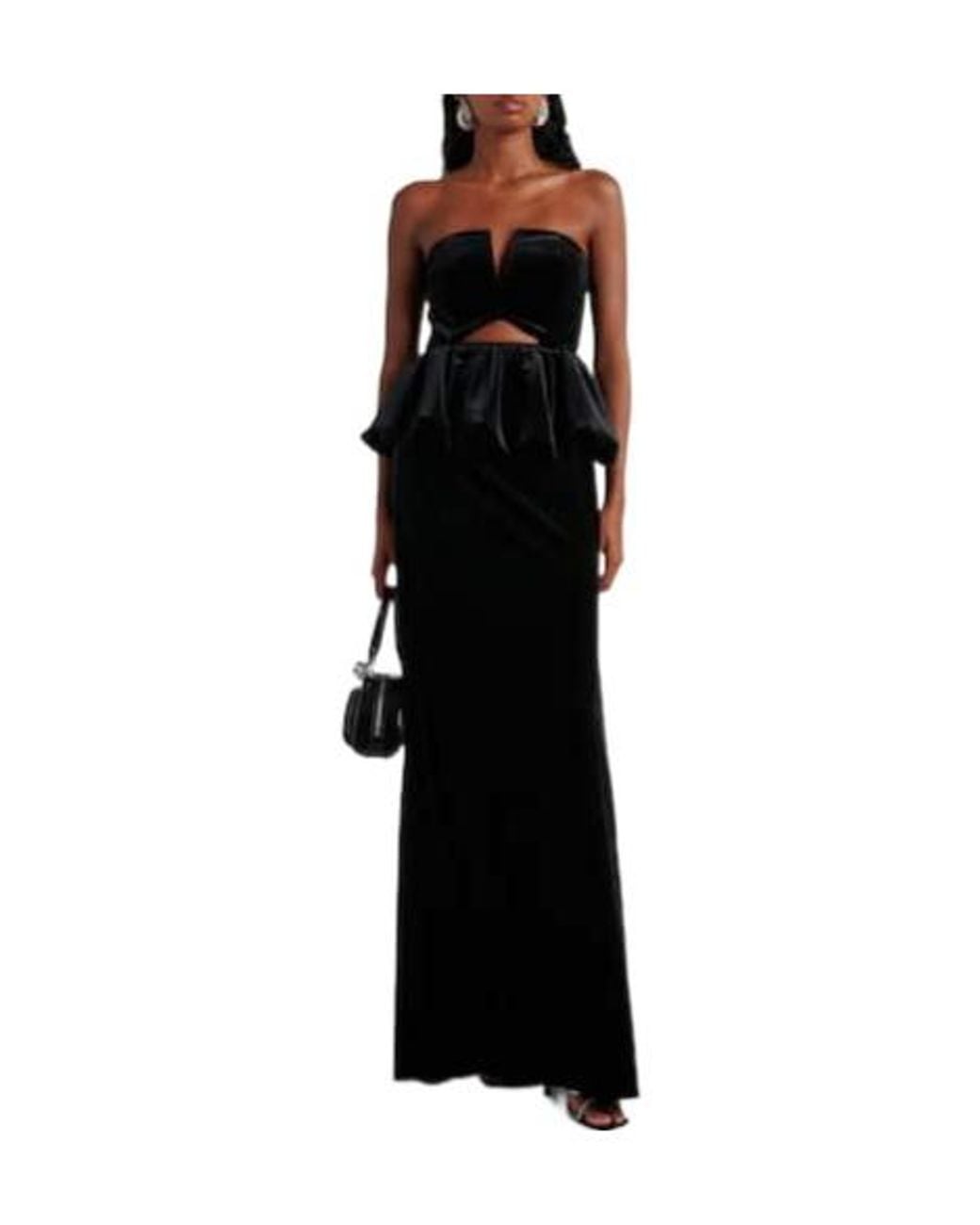 Self-Portrait Black Peplum Velvet Bustier Gown