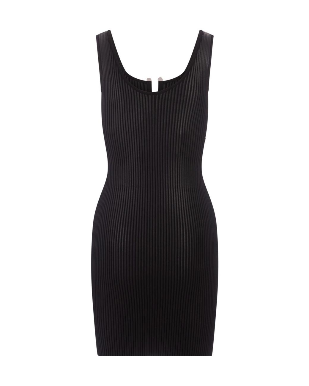 Philipp Plein Black Coated Ribbed-Knit Minidress