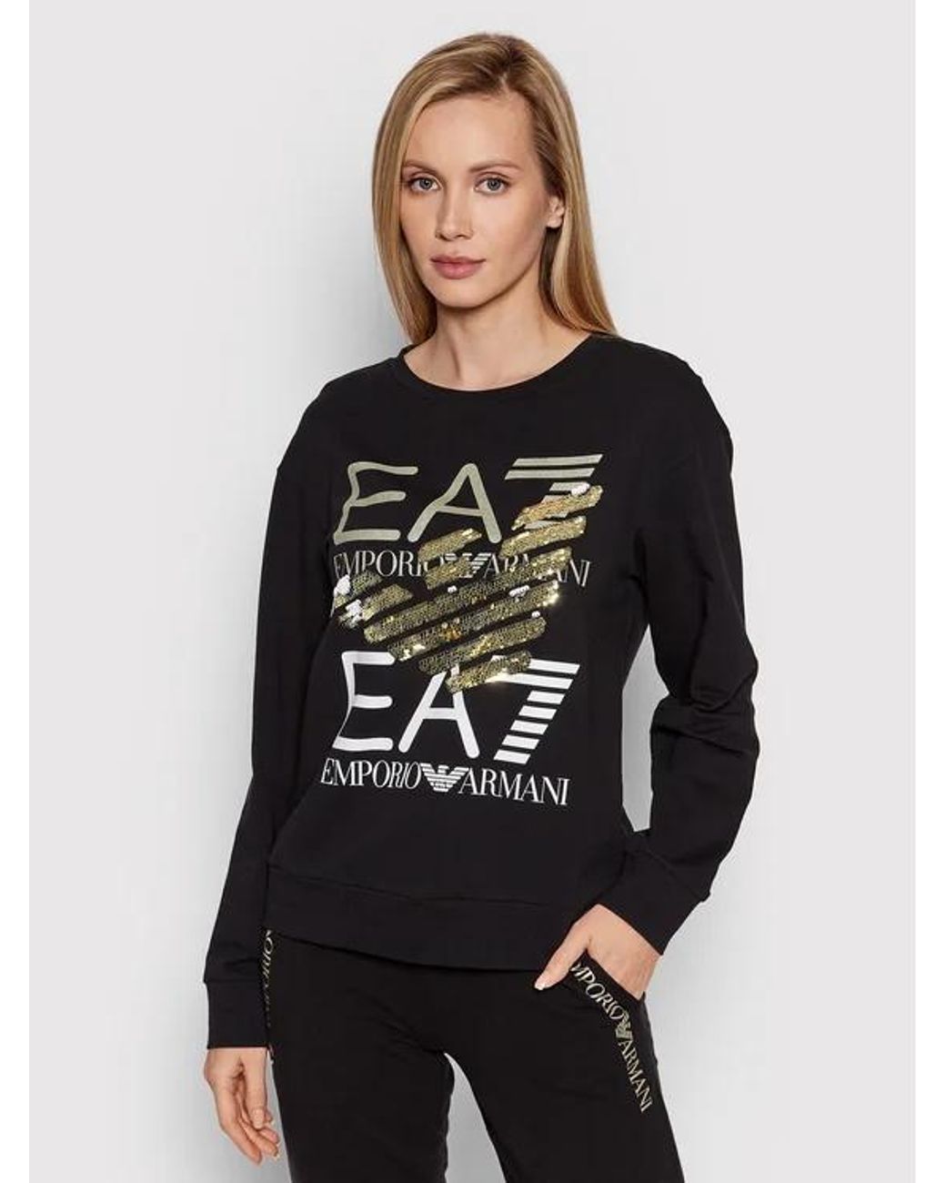 EA7 Black Round Collar Logo Sweater