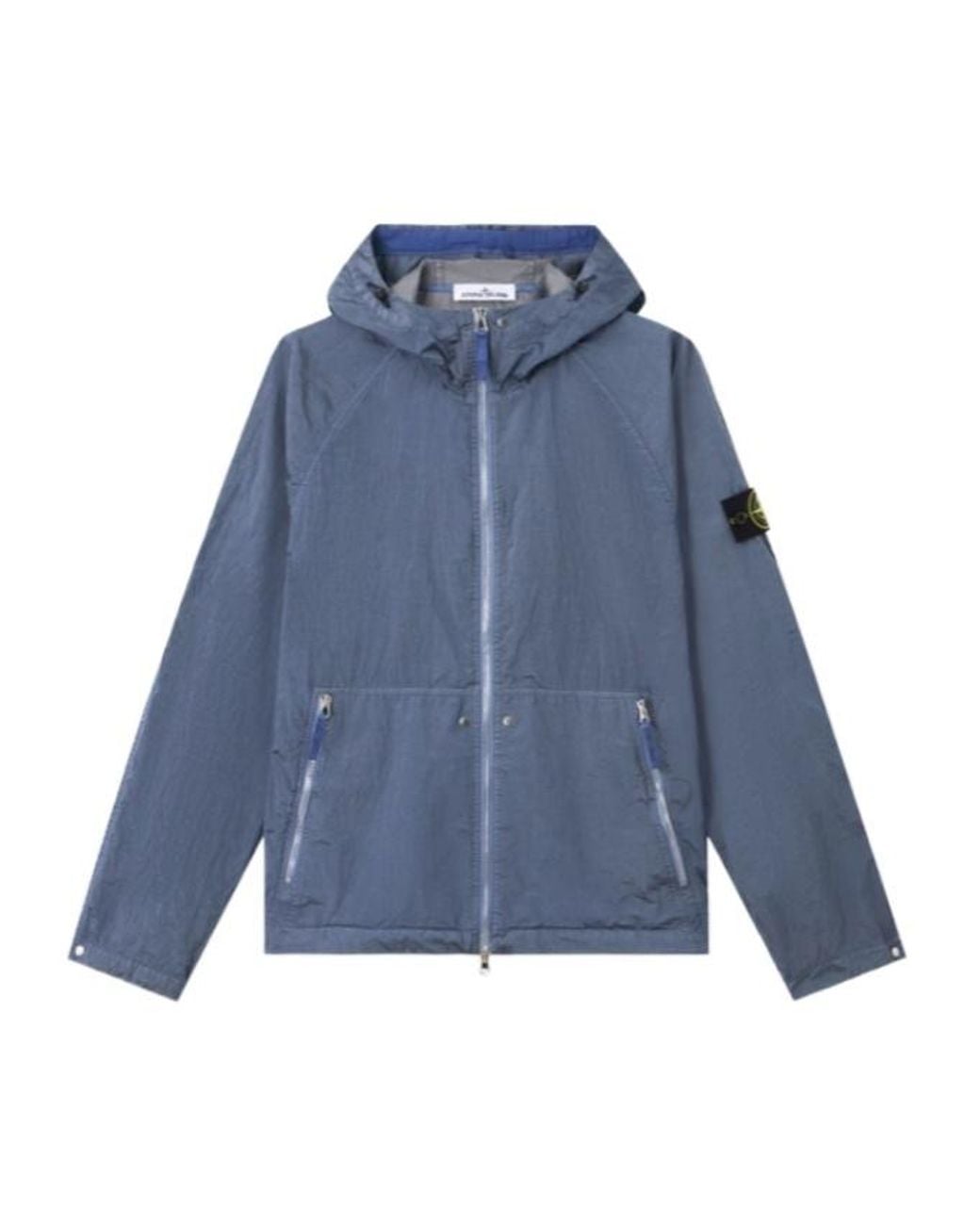 Stone Island Blue Hooded Jacket With Light Water And Wind Resistance for men
