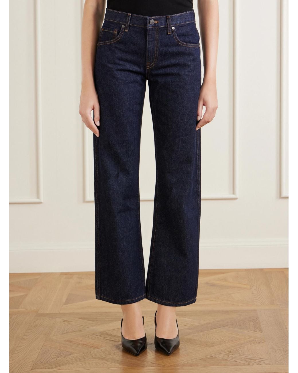 Khaite Blue Mid-Rise Straight-Leg Jeans