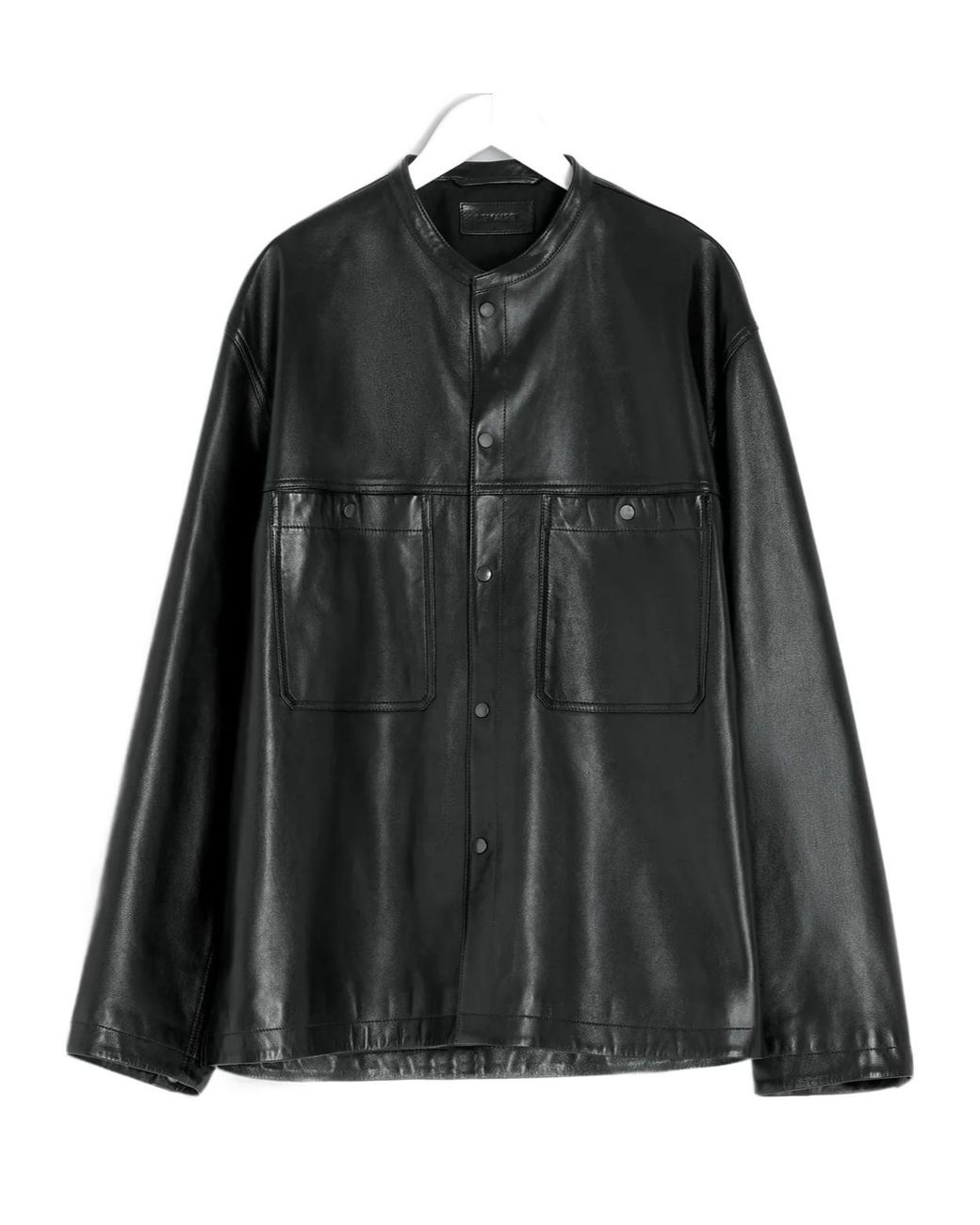 Lemaire Black Snap-Closure Patch-Pocket Leather Overshirt for men