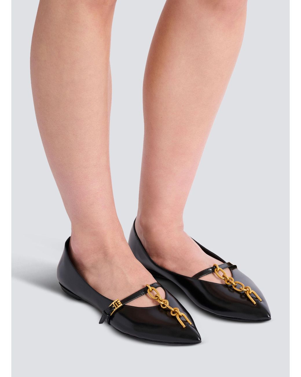 Balmain Black Shiny Lambskin Sync Ballet Flats