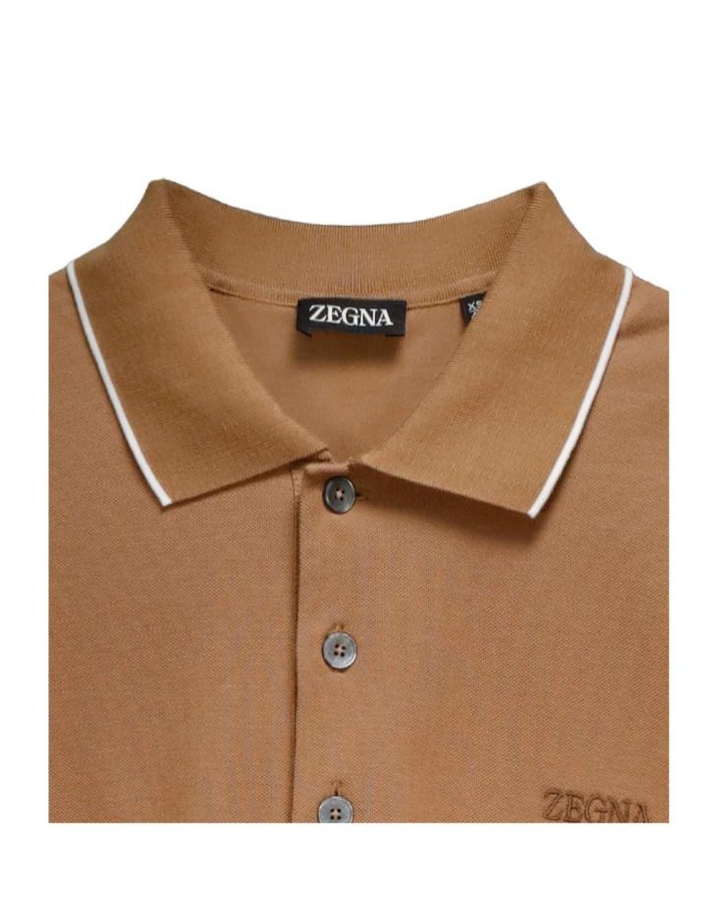 Zegna Brown Z Logo Embroidered Polo Shirt for men