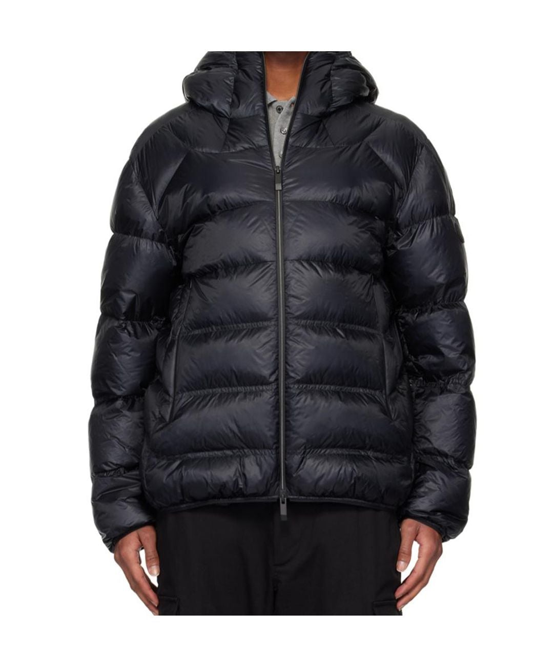 Moncler Black Logo-Patch Hooded Padded Jacket for men