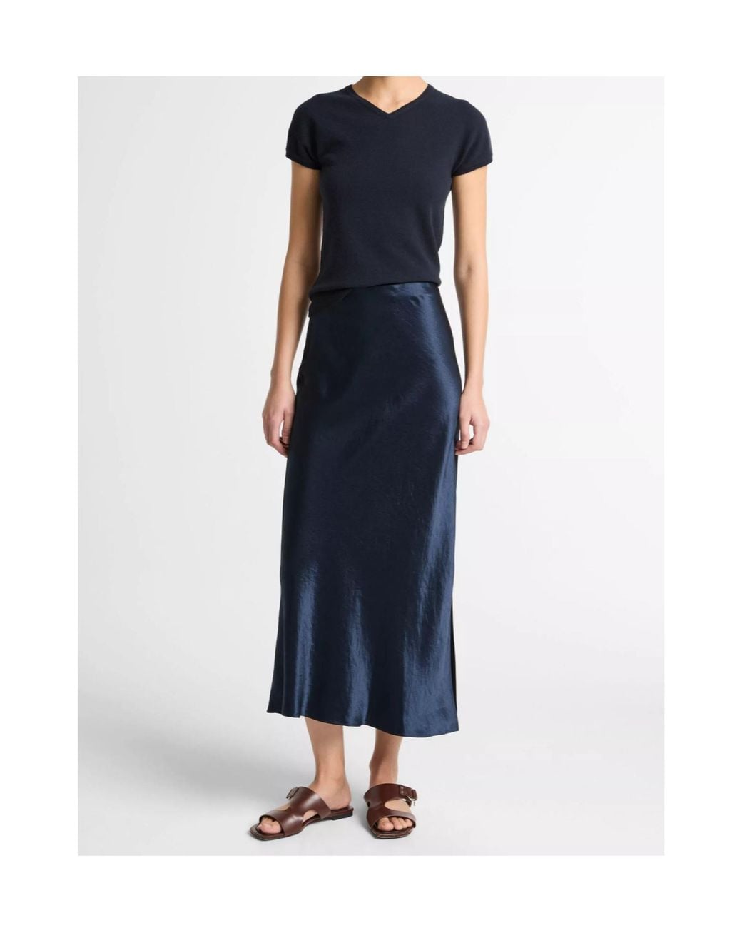 Vince Blue Bias-Cut Midi Skirt
